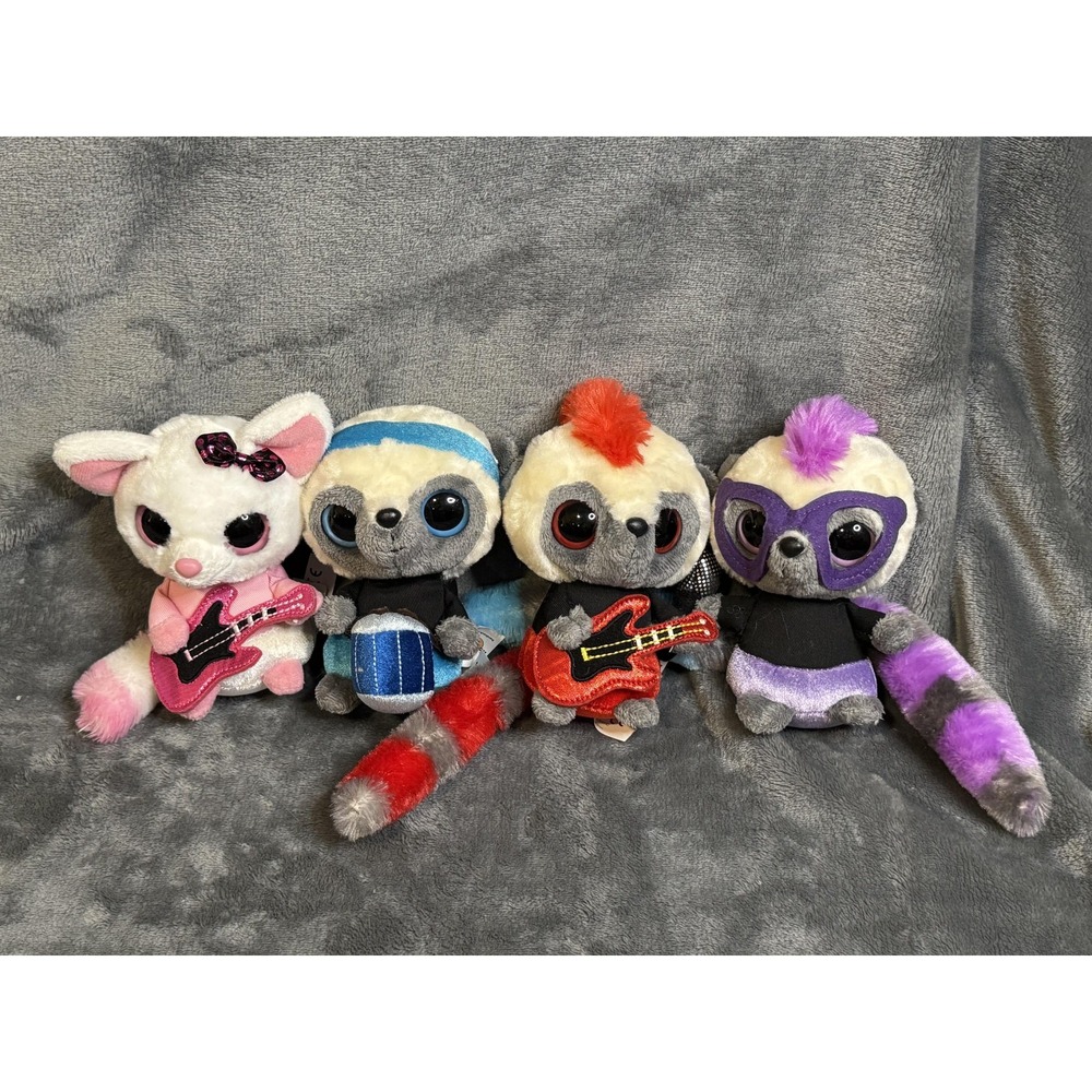 Hard Rock‎ Cafe Baltimore Lemur Band Plush Set Lot 4 Rock Music Guitar Drum Mask